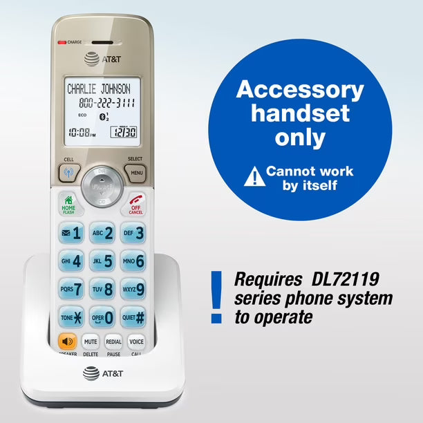 Accesorio de Teléfono Inalámbrico AT&T DL70019 con Bluetooth y Bloqueo de Llamadas | Auricular Adicional DECT 6.0 110V