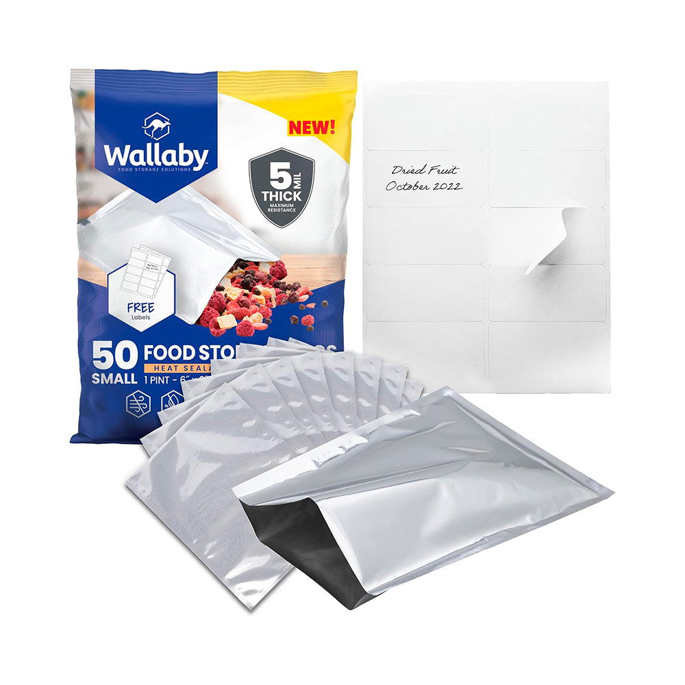 Bolsas Mylar Wallaby 1 Pint | Pack de 50 | 10 Mil | Sellado Térmico | Plata
