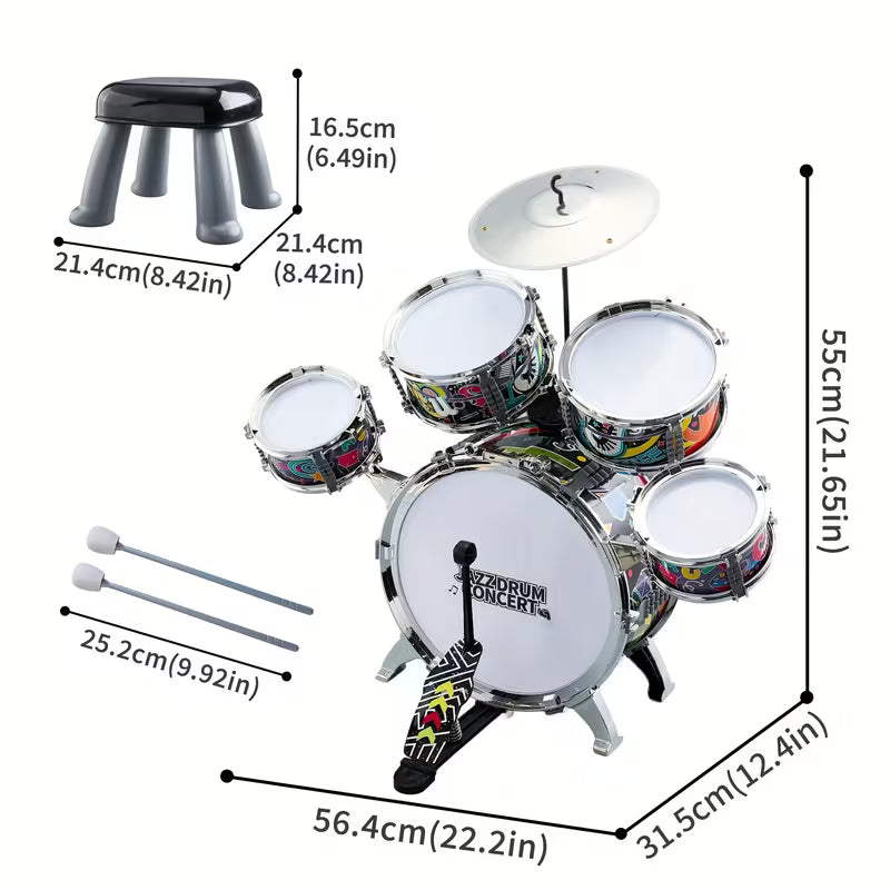Set de Batería Infantil Jazz Drum Rock Kit 5 Piezas – Instrumento Musical para Niños