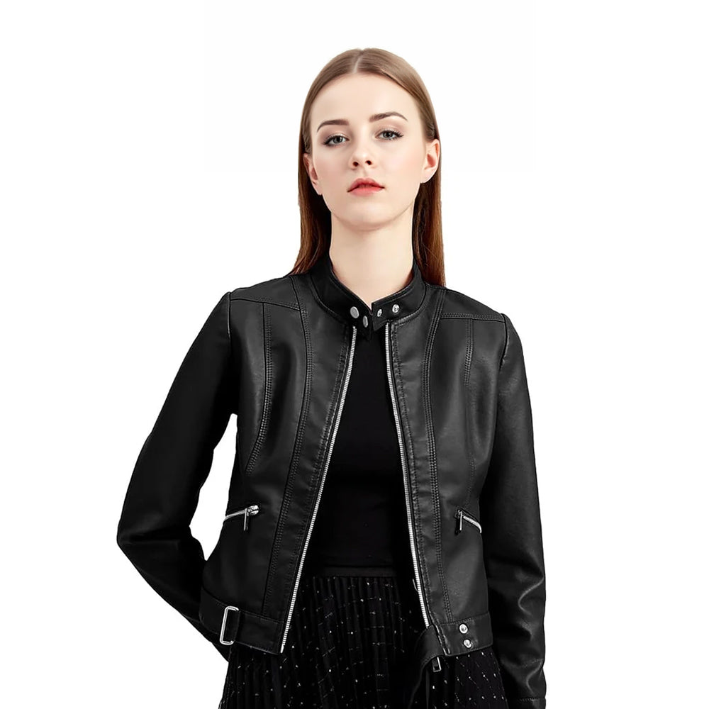 Chaqueta de Ecocuero Mujer Vintage Slim Fit | Estilo Biker Urbano