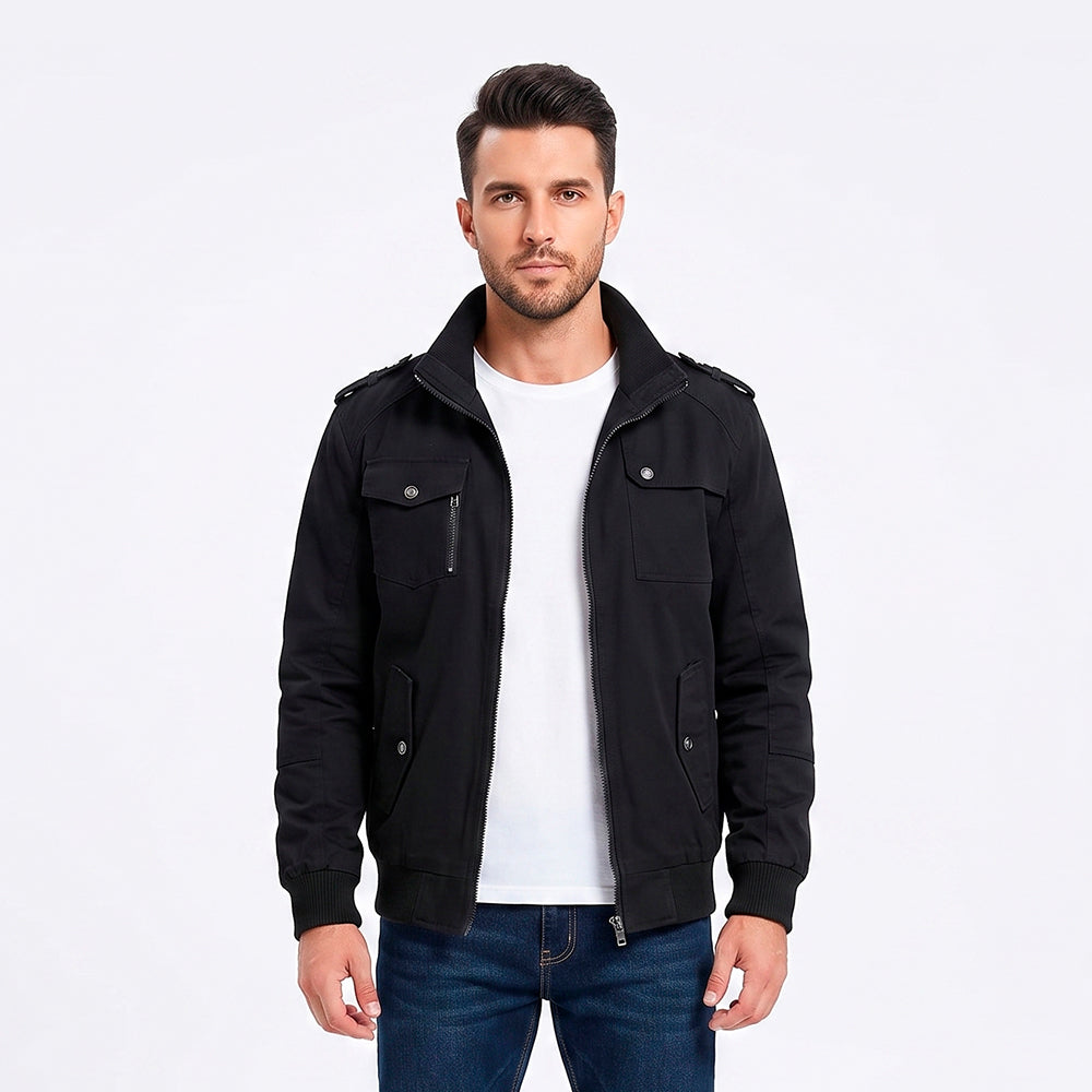 Chaqueta Hombre Cuello Pie | Abrigo Urbano Clásico | Múltiples Bolsillos
