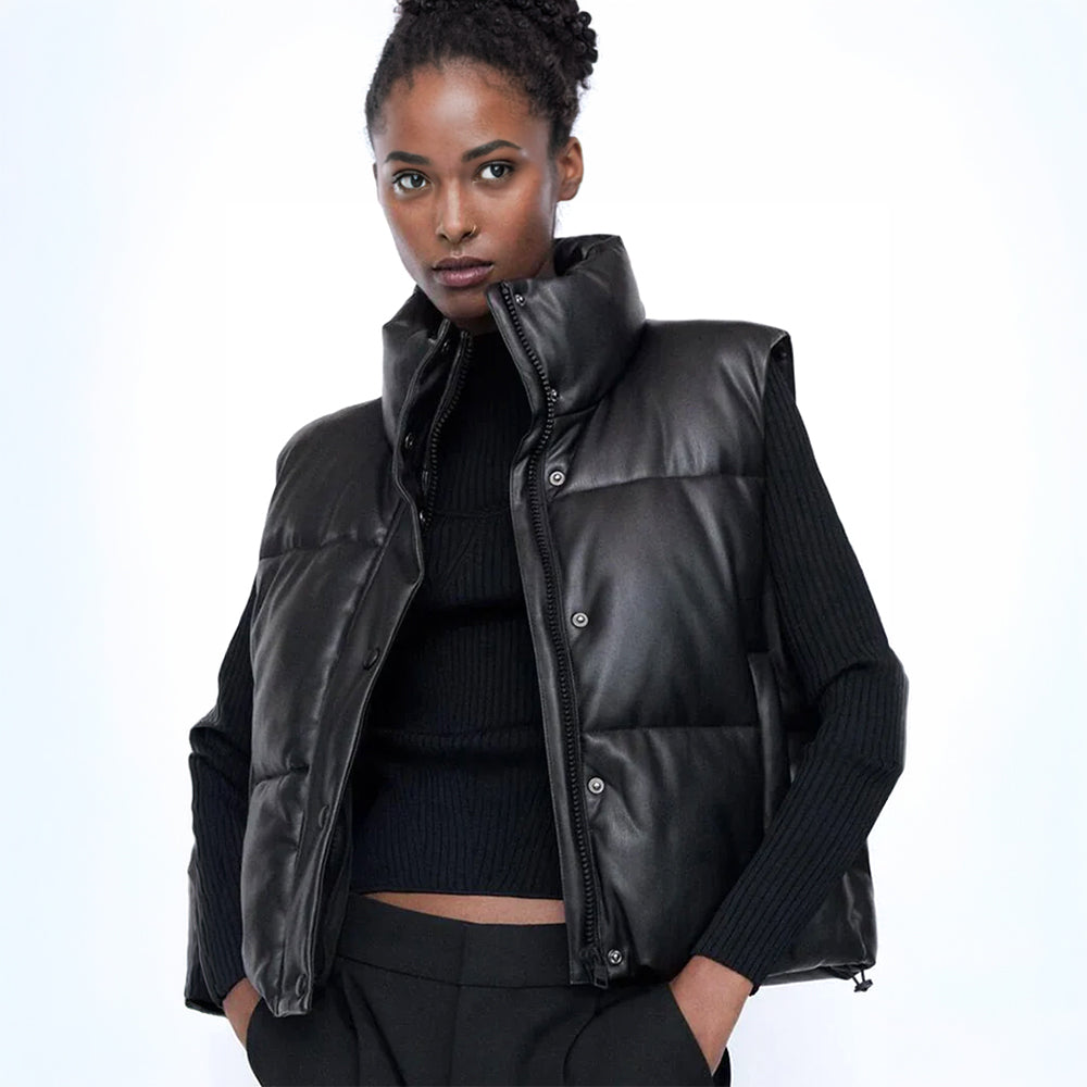 Chaqueta Acolchado Tanming de Cuero Sintético para Mujer | Sin Mangas | Ligero | Resistente al Agua