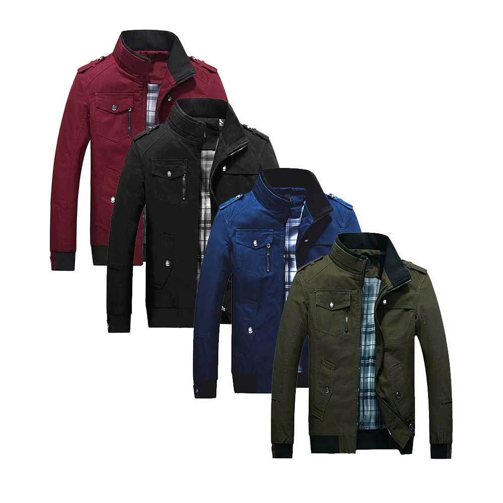 Chaqueta Hombre cuello Pie Abrigo Urbano Clásico Múltiples Bolsillos