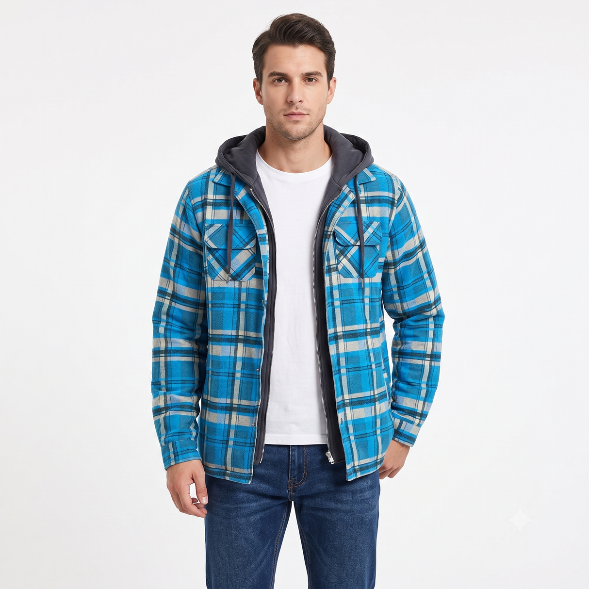 Chaqueta Camisa Acolchada a Cuadros con Capucha para Hombre | Brieftk | Forrada de Franela | Invierno