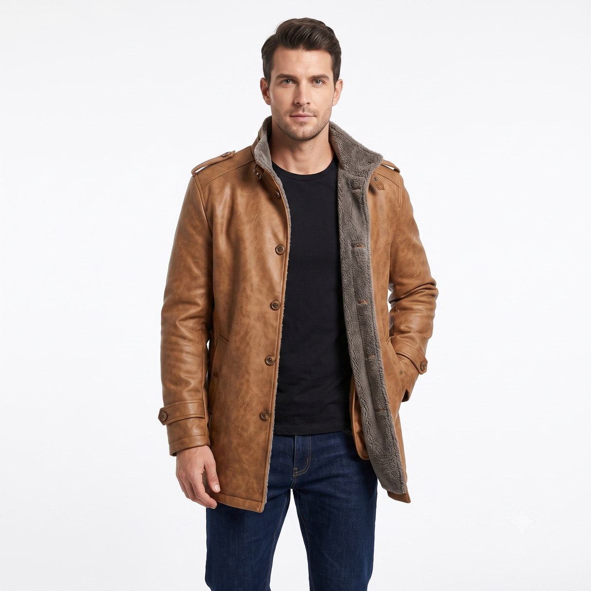 Chaqueta de Invierno para Hombre con Forro Polar | Cuero Sintético | Abrigo Térmico
