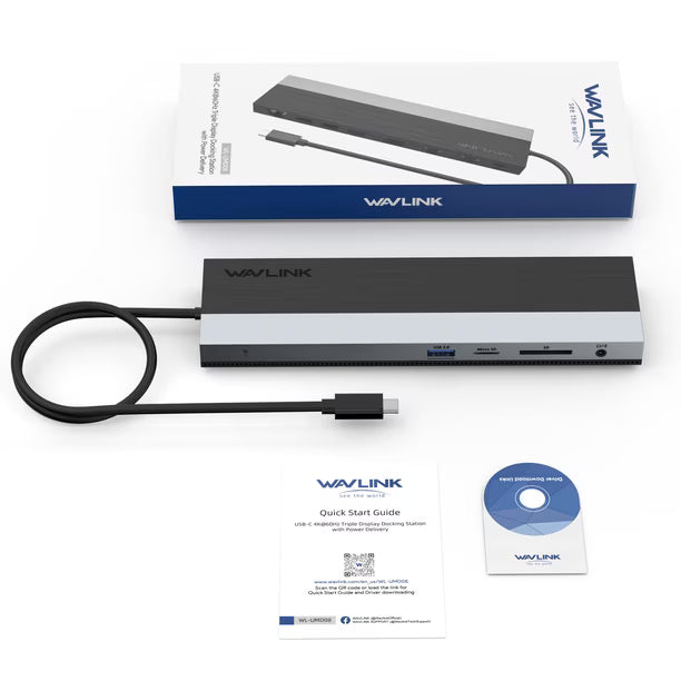 Estación de Acoplamiento WAVLINK WL-UMD08 USB-C Triple Pantalla | 11 en 1 | Power Delivery 85W