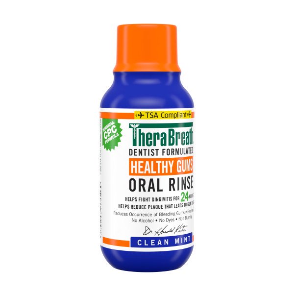 TheraBreath Enjuague Bucal para Encías Saludables Menta Limpia, Antigingivitis, Tamaño de Viaje, 3 fl oz - Paquete de 6