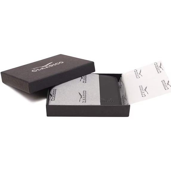 Claasico Billetera Bifold RFID de Cuero Genuino – Slim para Hombre con Caja de Regalo