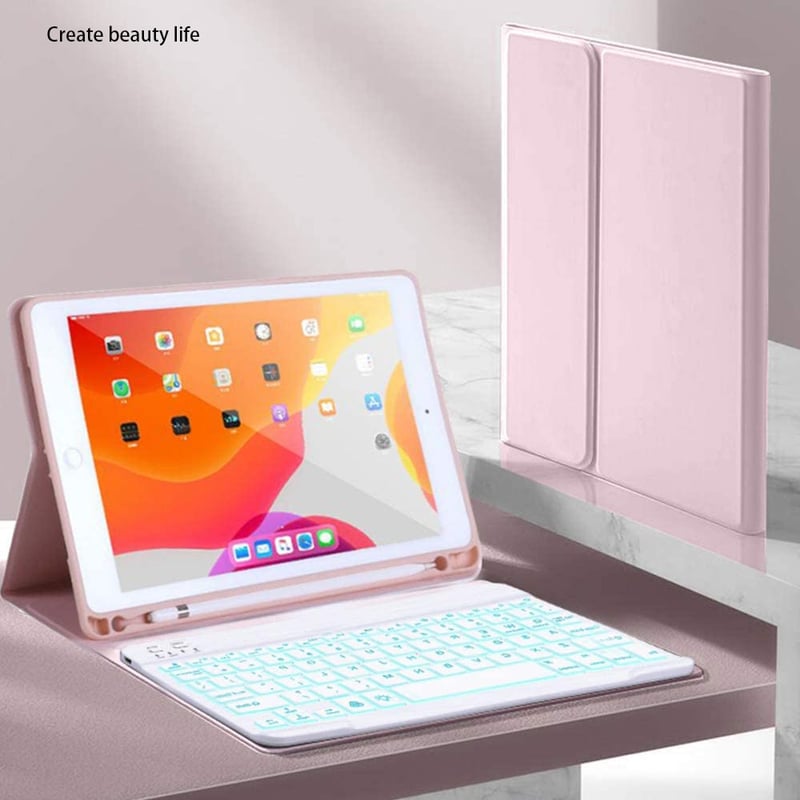 Funda con Ñ teclado retroiluminado y raton para Xiaomi Pad 5/Pad5 pro - Rosado