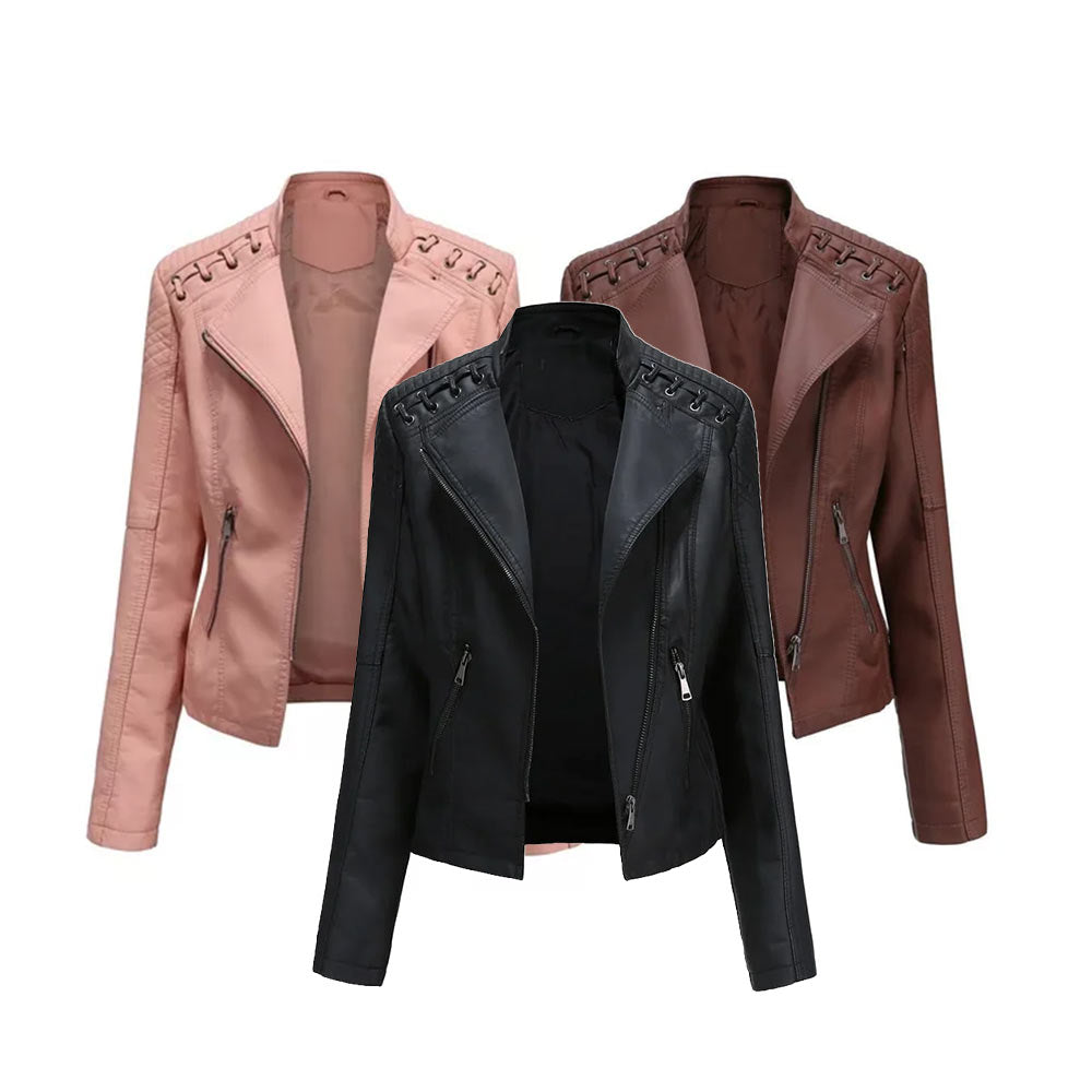 Chaqueta Mujer Eco-Cuero Sintético Color Sólido Multicolor | Estilo Urbano Vintage