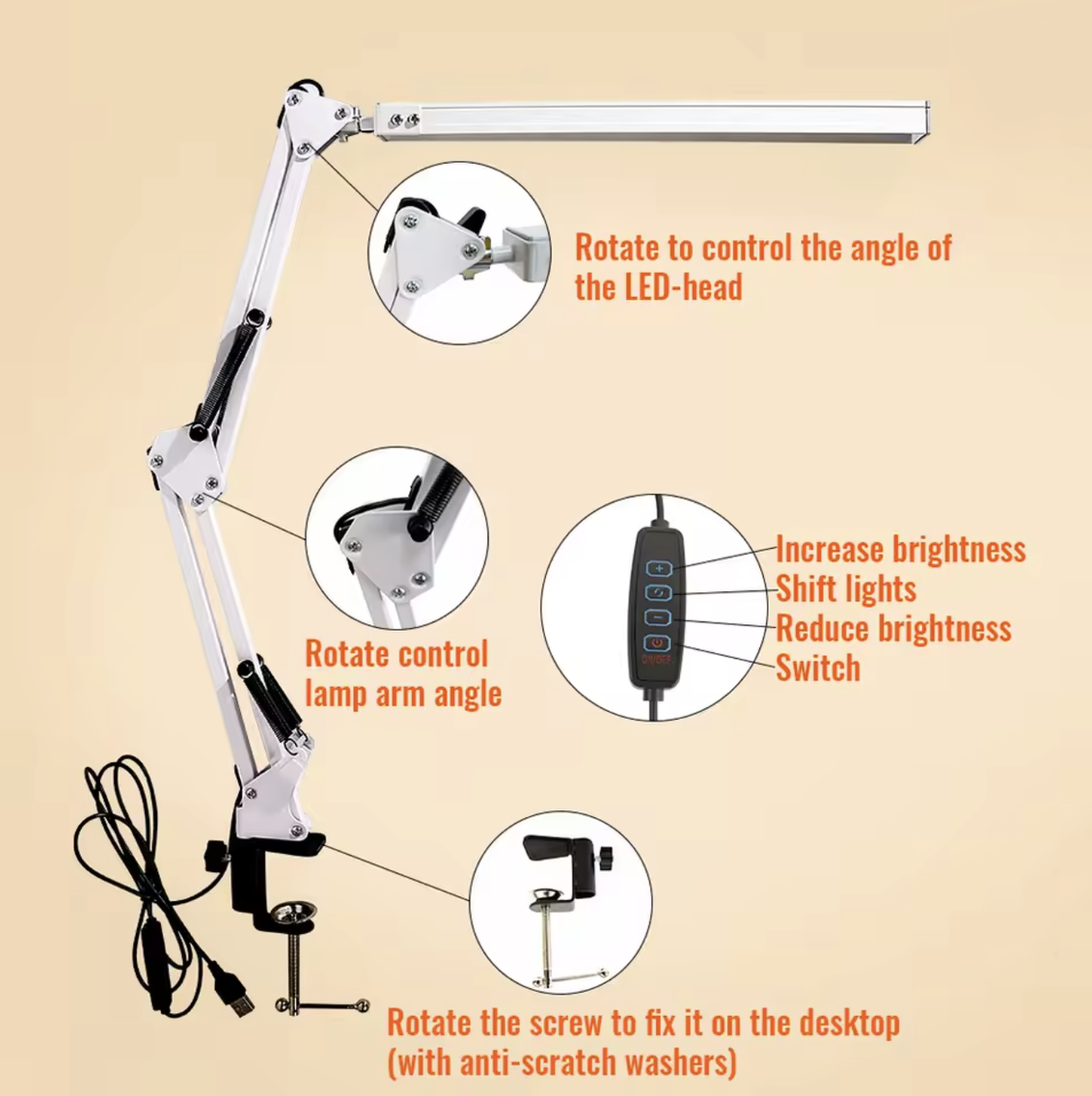 Lámpara de escritorio LED con abrazadera