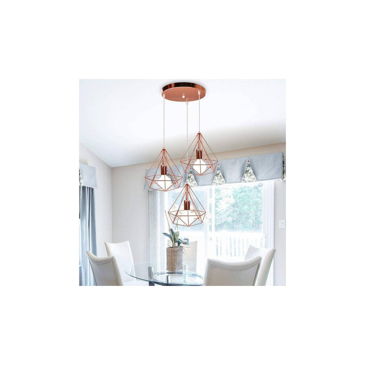 Lámpara colgante retro 3 cabezas diamante lámpara de techo rosa