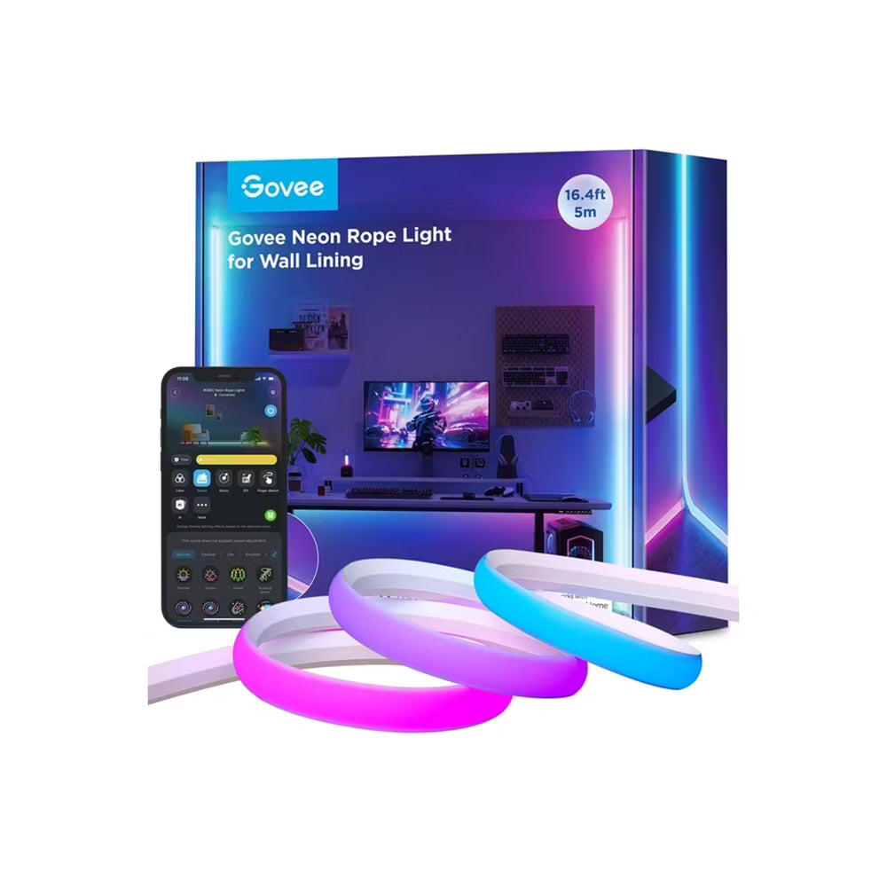 Govee Neon Rope Light for Wall Lining 5 Metros | Tira LED RGBIC Inteligente para Muros, Techos y Esquinas