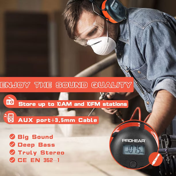 Auriculares de Radio PROHEAR 027 AM/FM con Pantalla Digital y Protección Auditiva