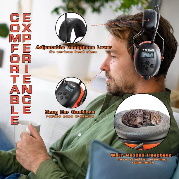 Auriculares de Radio PROHEAR 027 AM/FM con Pantalla Digital y Protección Auditiva