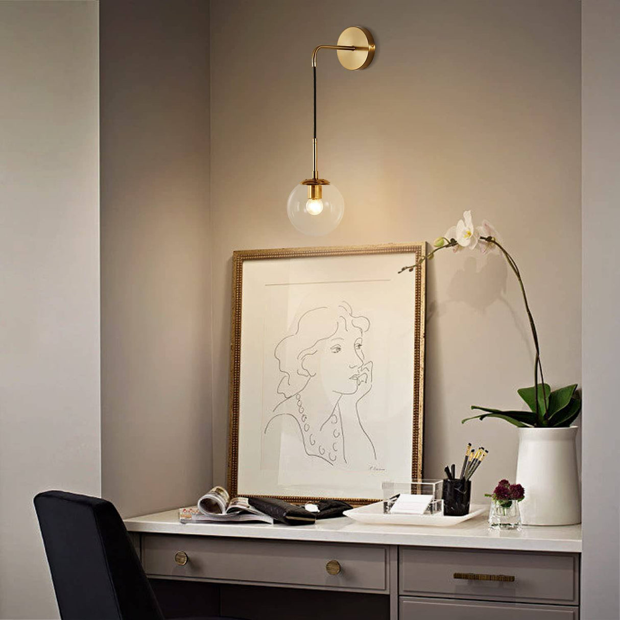 Lámpara de pared de bola de cristal de vidrio de estilo nórdico