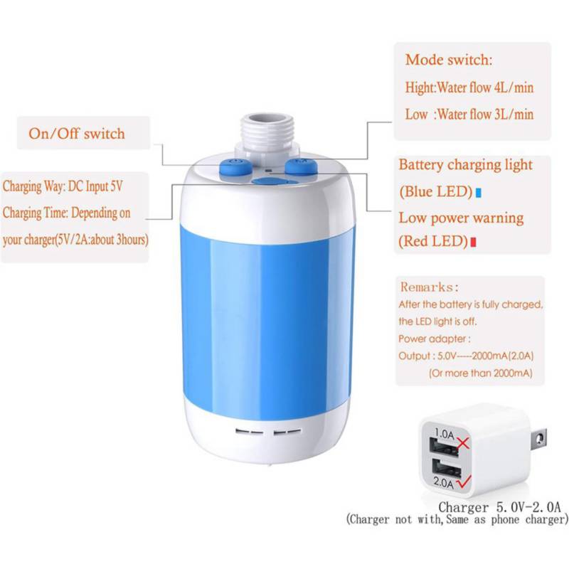 Cabezal de ducha portatil exterior camping recargable de ducha suave y estable