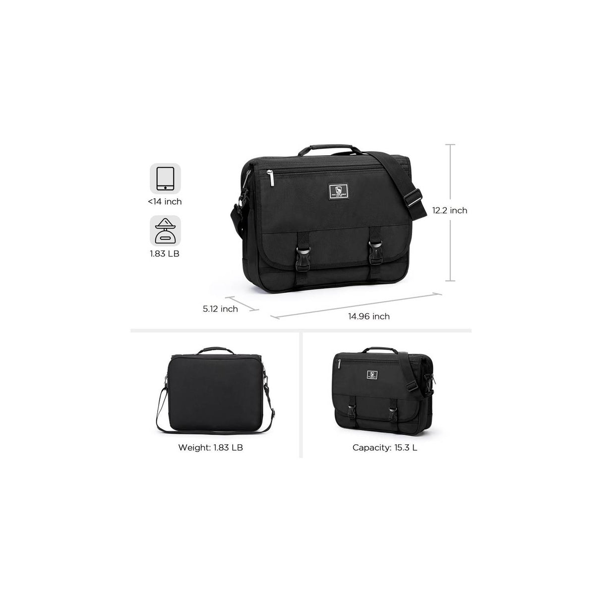 Maletín para 14 pulgadas oiwas 3105 hombres bolso de hombro-black