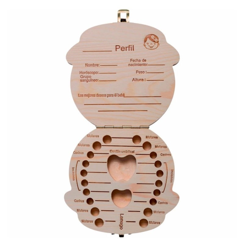 CAJA CAJITA DE MADERA PARA DIENTES DE LECHE NIÑO O NIÑA