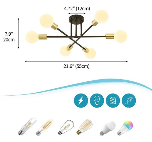 Lámpara de techo colgante iluminación moderna de 6 Focos E27