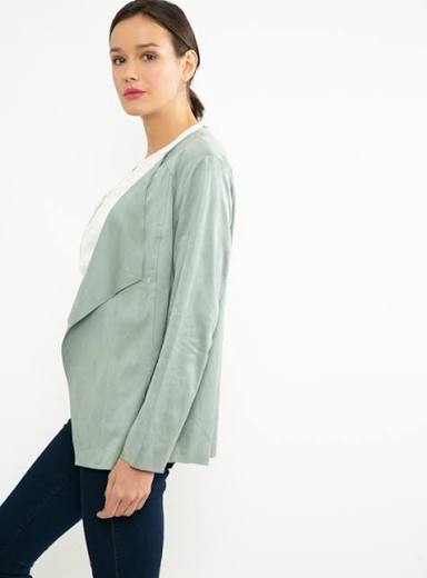 Chaqueta Aziz Efecto Gamuza para Mujer Color Menta | Abierta | Liviana | Elegancia Casual