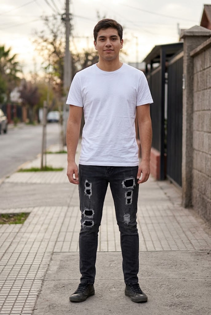 Jeans Hombre Estilo Punk Skinny Negro Rotos