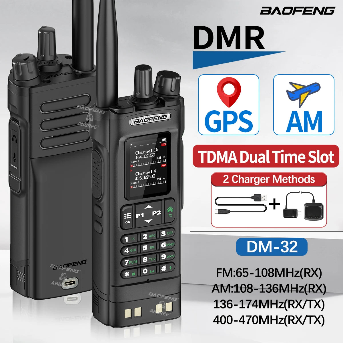 BAOFENG DM-32 Radio DMR Digital y Analógica VHF/UHF – GPS/APRS – 10 W