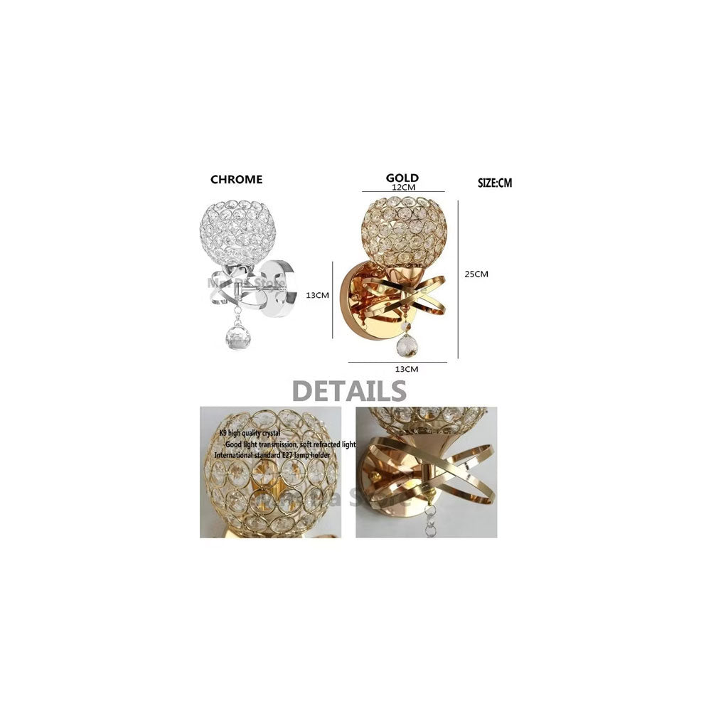 Lámpara de pared led de dormitorio de sala de estar de cristal Cromo