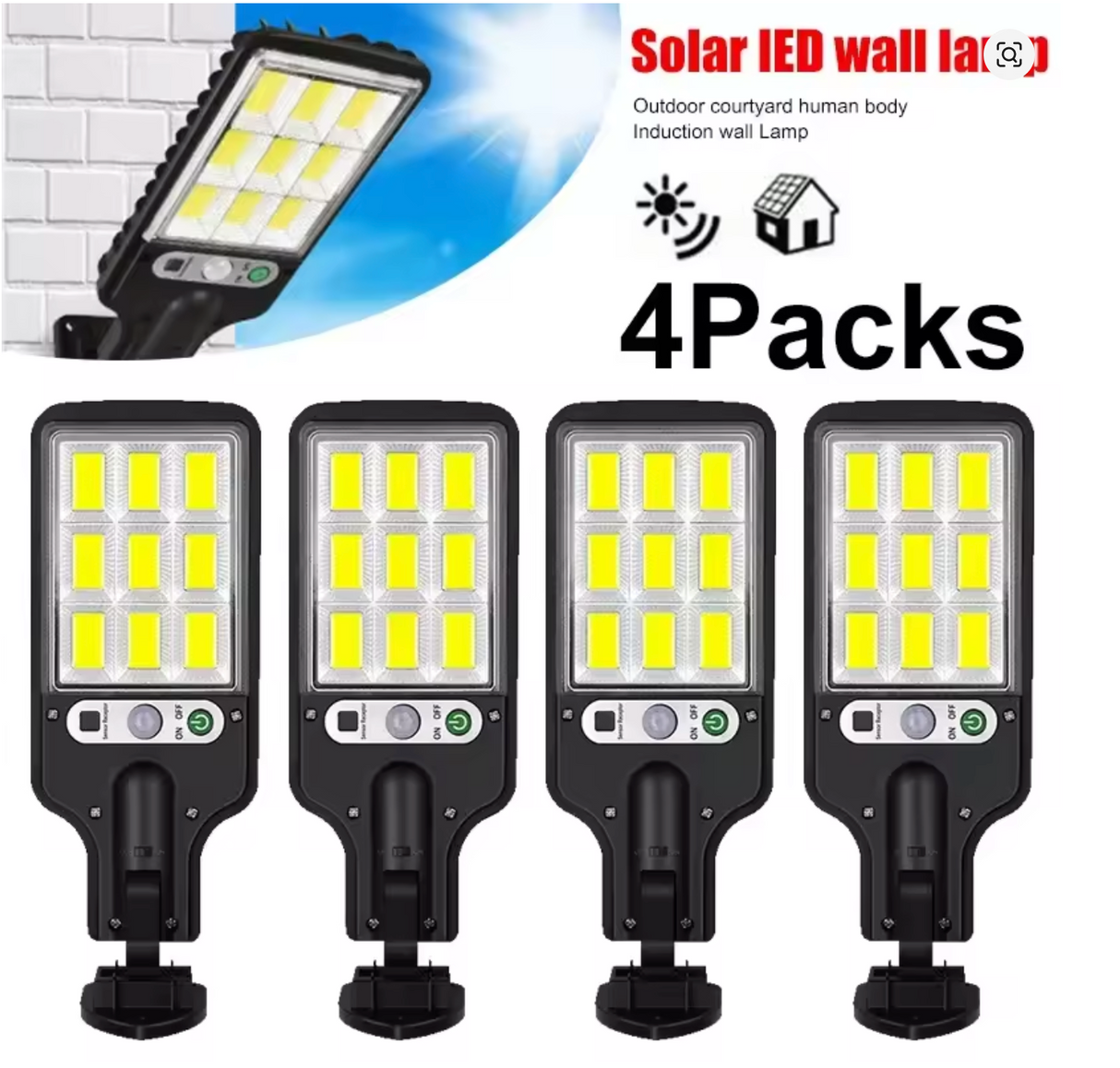 Pack 4 Focos Solares Led Exterior Con Sensor De Movimiento