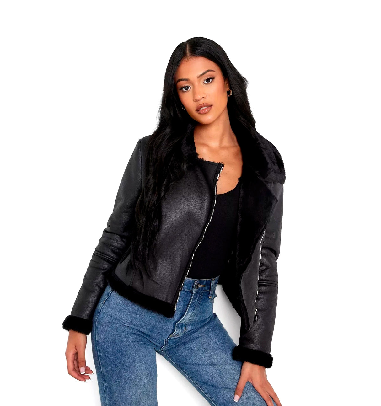 Chaqueta Tall de doble faz crop de cuero sintético