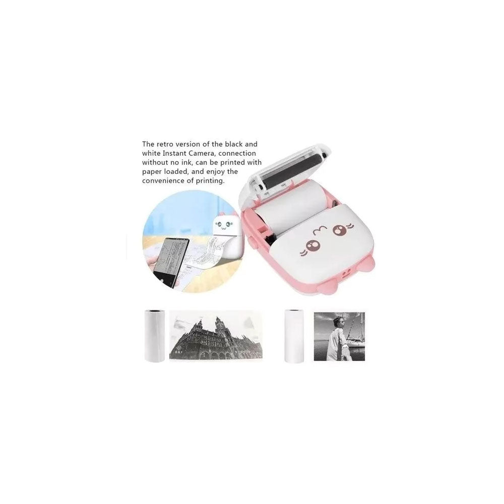 Mini Impresora Térmica Portátil Bluetooth Gatito ROSA