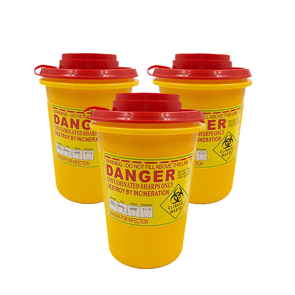 Pack de 3 Contenedores para Cortopunzantes Biohazard 1 Litro Redondos
