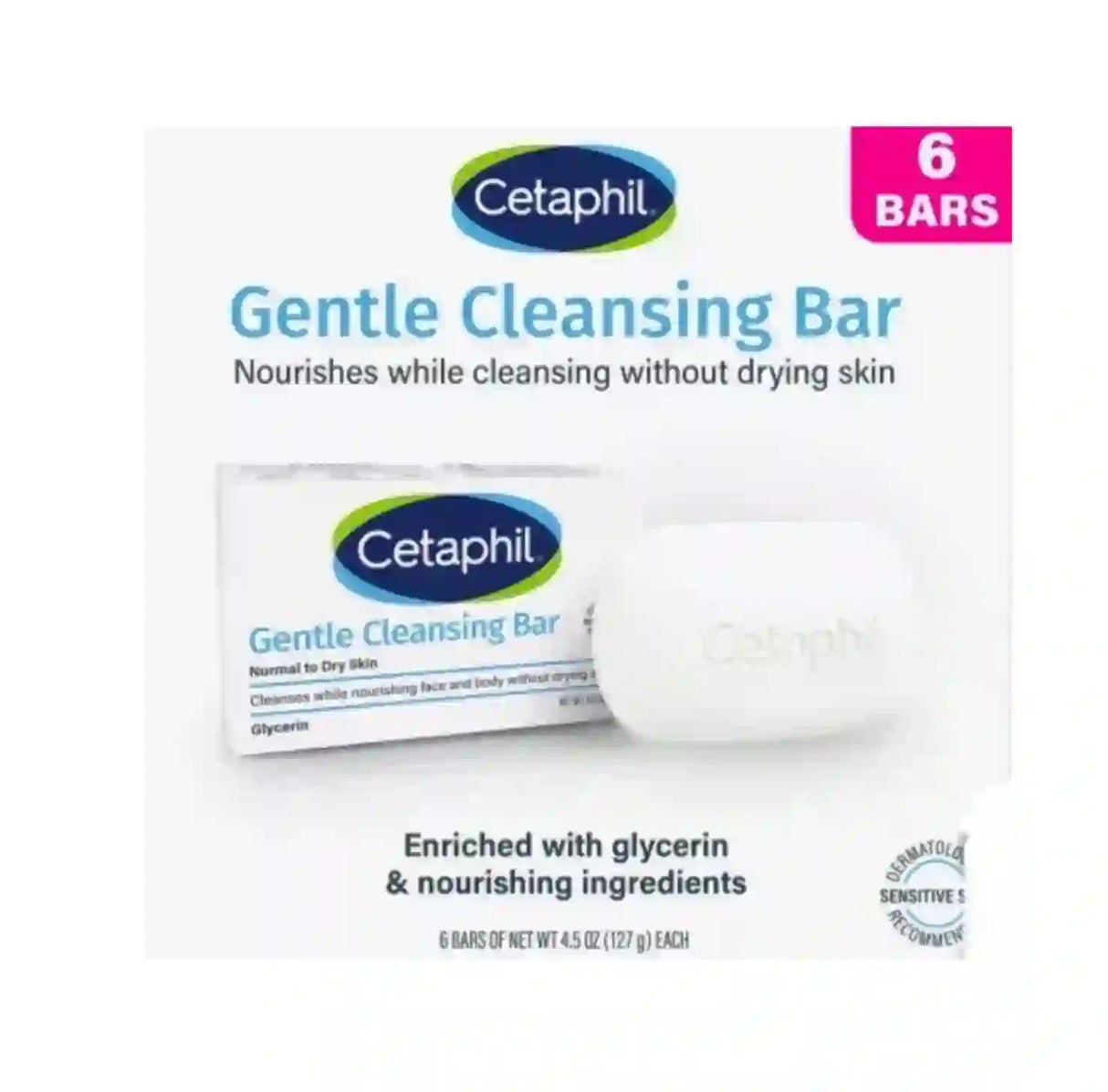 Barra limpiadora suave Cetaphil, nutre mientras limpia paquete de 6 4,5 oz (127 g)