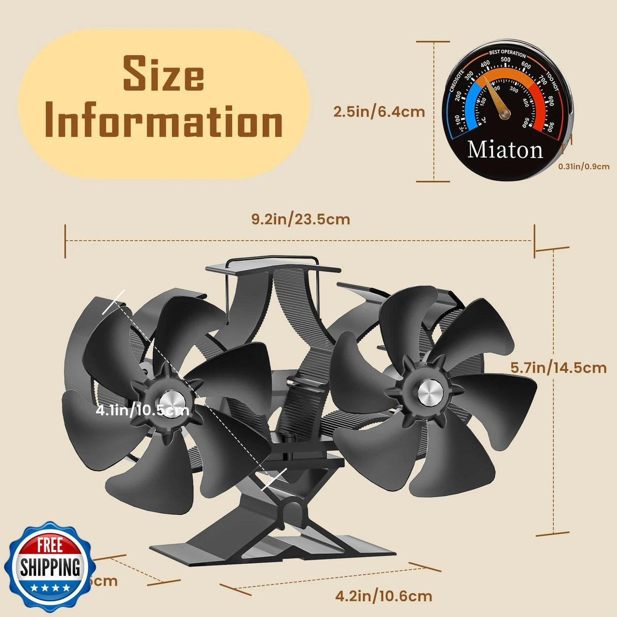 Ventilador para Estufa de Leña Miaton de Doble Motor con Termómetro