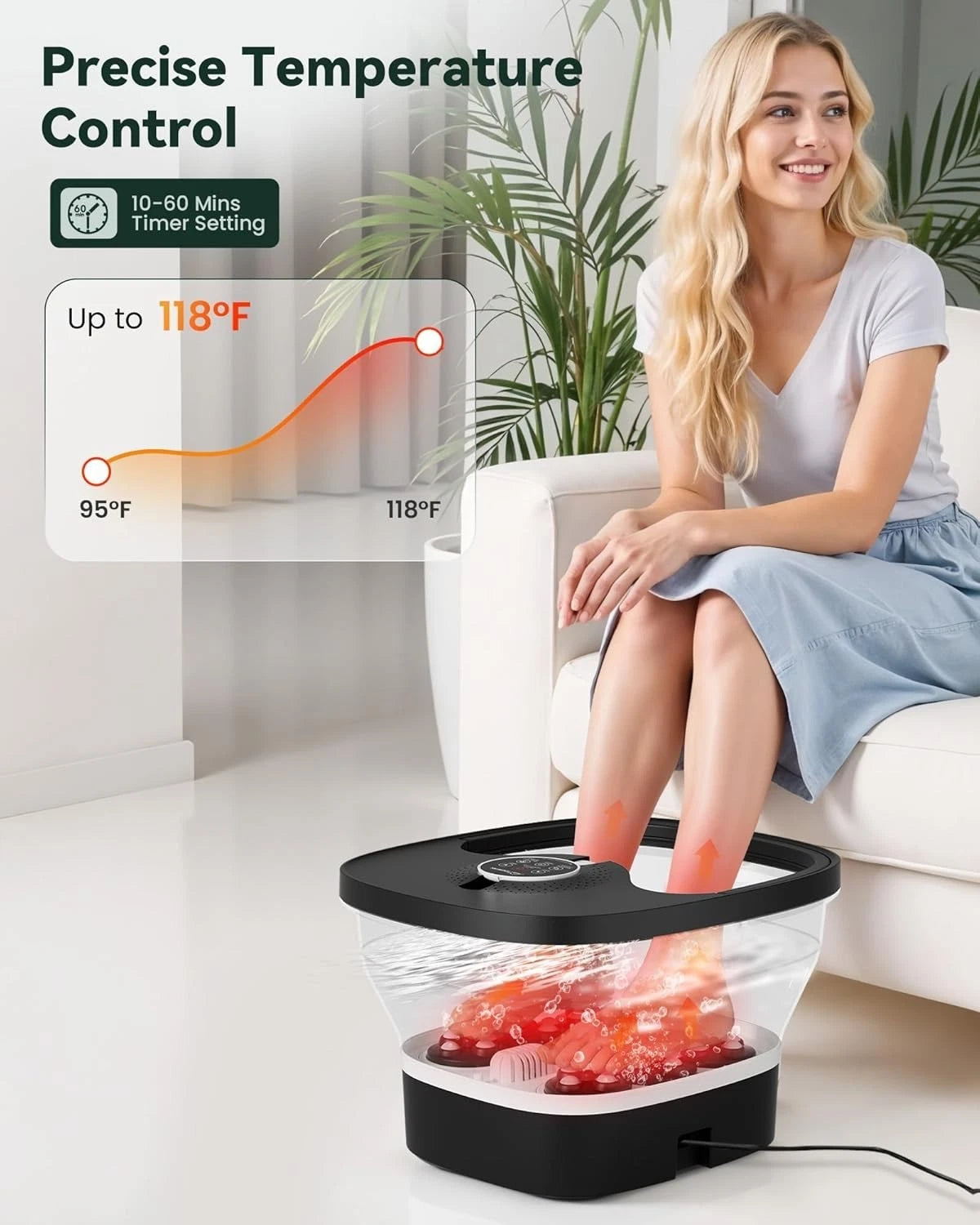 Masajeador de pies con calor, burbujas, rodillos Shiatsu, control remoto 120V