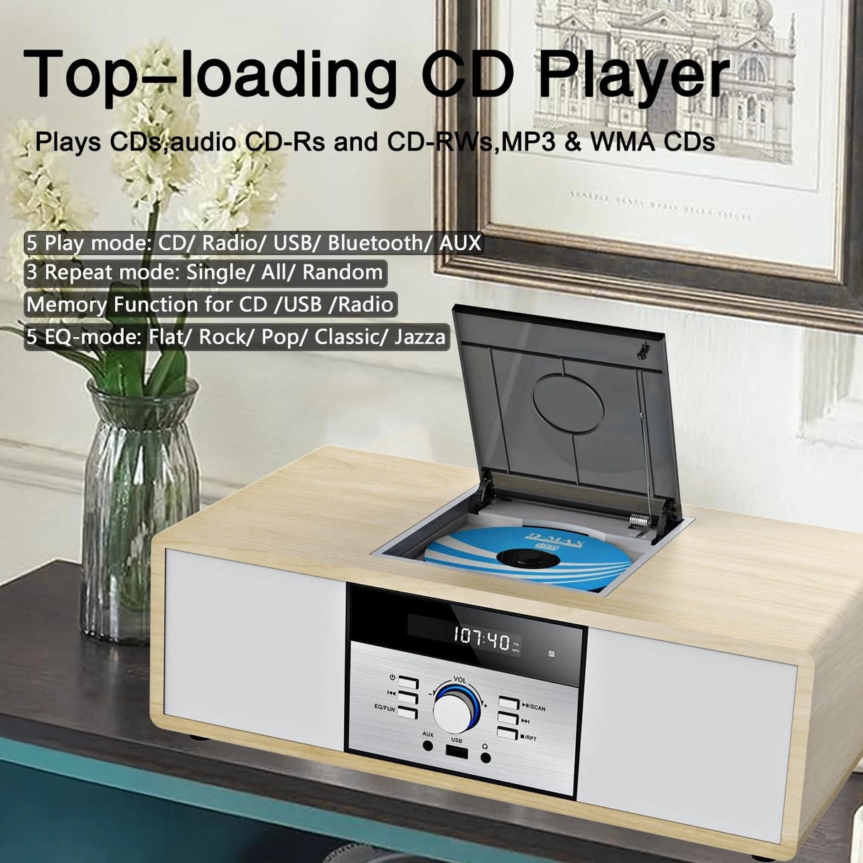 Nostálgico Sistema Estéreo Bluetooth para el Hogar, WISCENT Vintage Sistema Micro HiFi