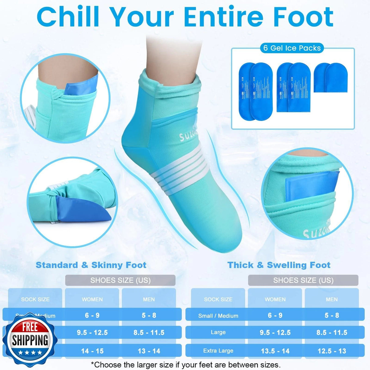 Guantes y calcetines fríos SuzziPad para quimioterapia, bolsas de hielo de quimioterapia para manos y pies