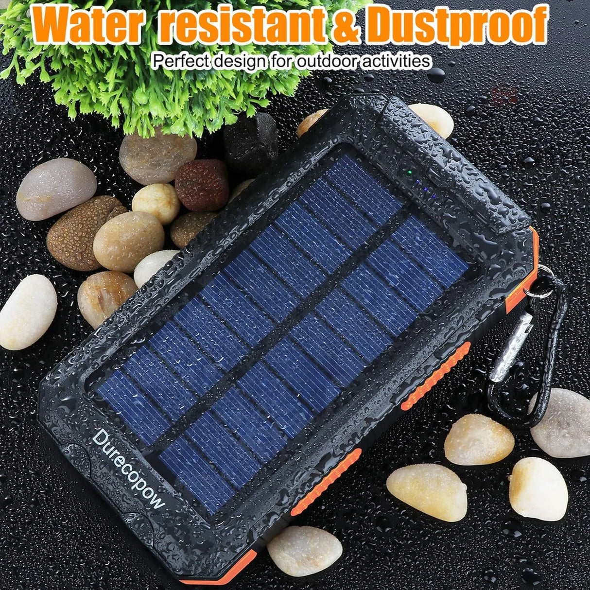 Power Bank Solar 20000mAh Impermeable Cargador Portátil con Doble Brújula LED