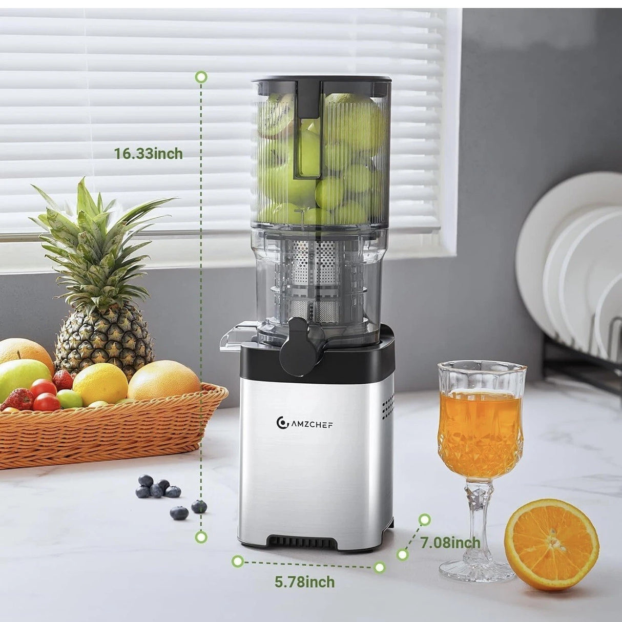 Exprimidor lento eléctrico con cable Amzchef ZM1902 plateado negro