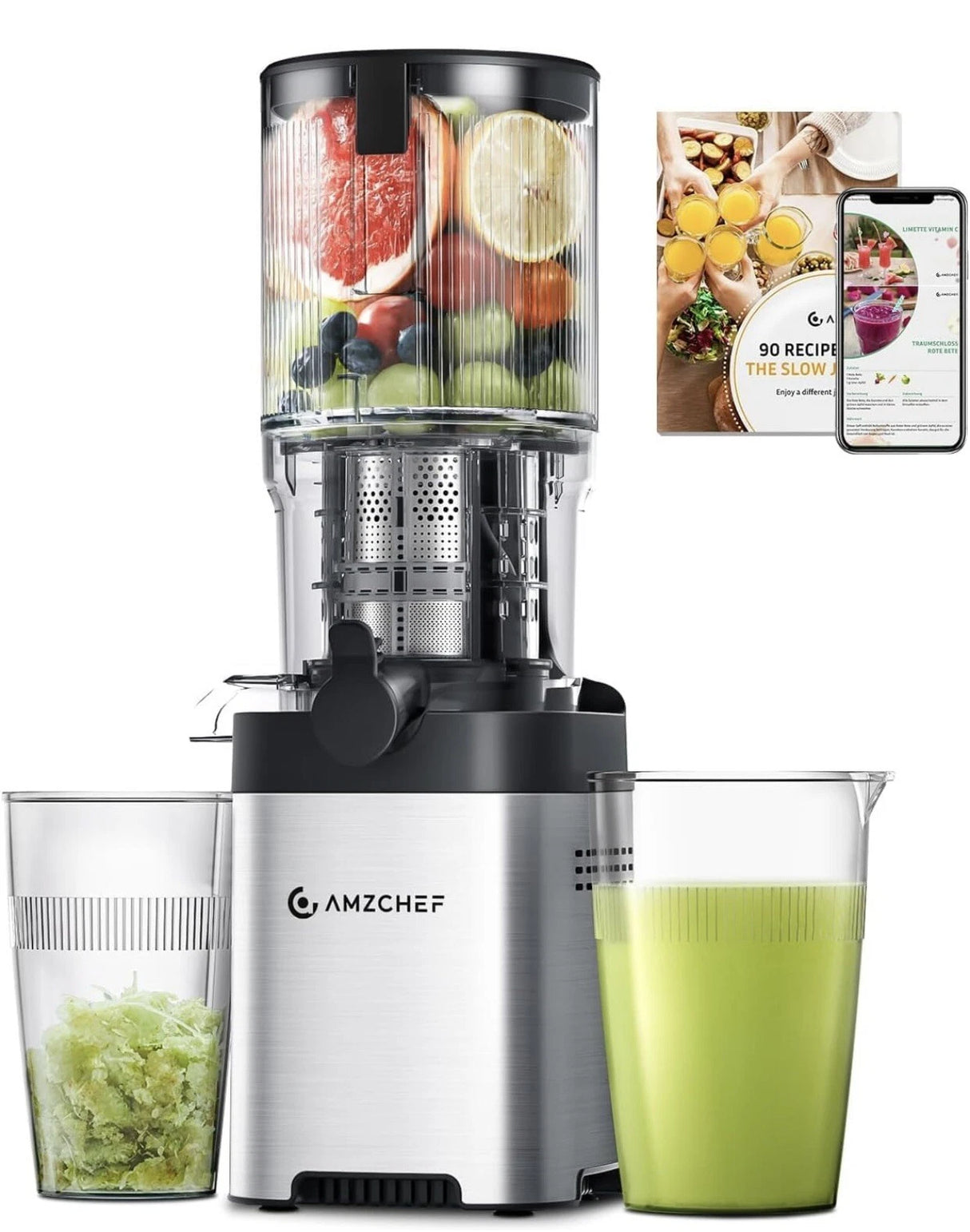 Exprimidor lento eléctrico con cable Amzchef ZM1902 plateado negro