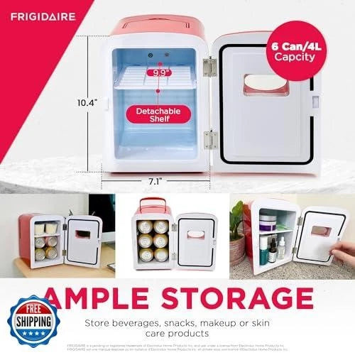 Mini refrigerador personal Frigidaire rojo, capacidad de 1 galón para seis latas