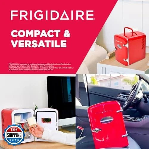 Mini refrigerador personal Frigidaire rojo, capacidad de 1 galón para seis latas