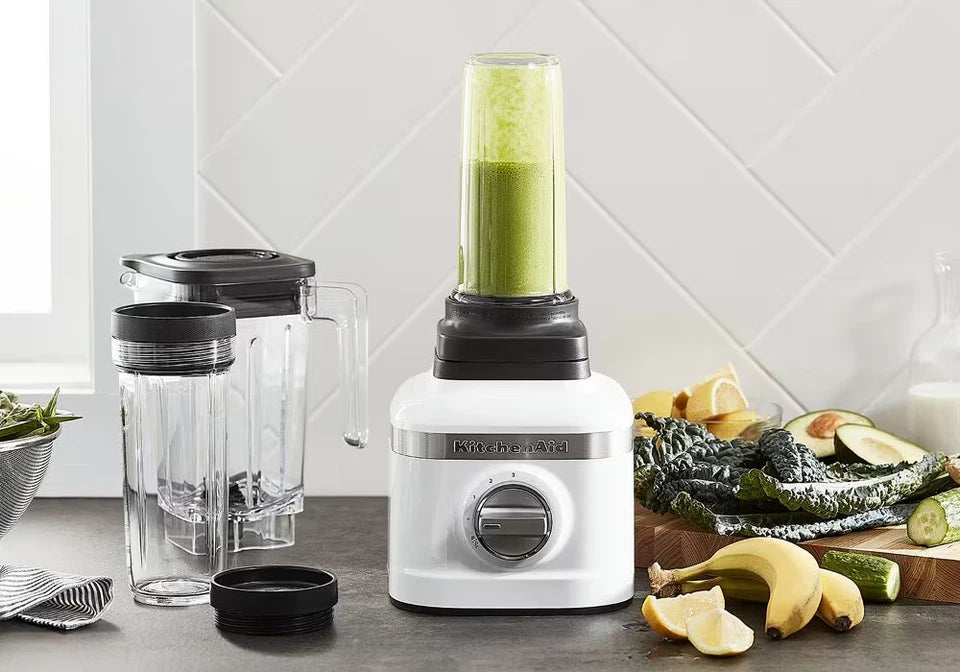 Batidora de hielo KitchenAid con 2 frascos de licuadora personal - blanca 120V