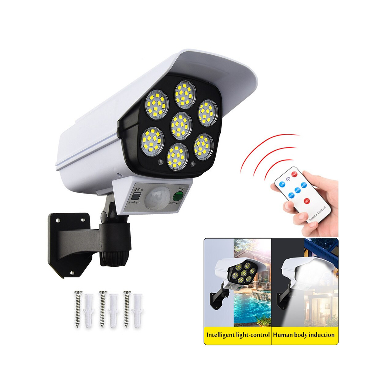 Foco Led Solar Tipo Camara+sensor De Movimiento + Control Remoto