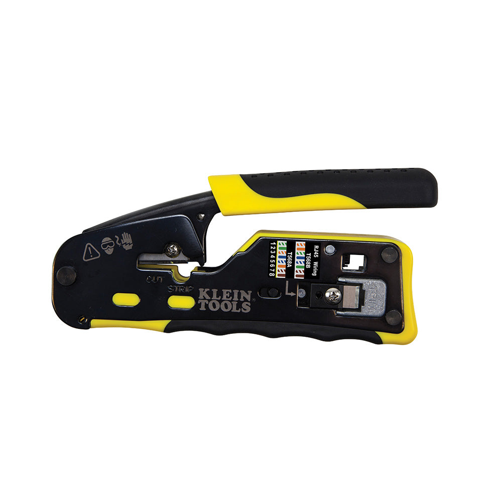Klein Tools VDV226-110 Ponchadora, Pelacables y Cortacables con Matraca para Conectores Pass-Thru RJ45