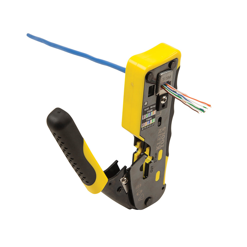 Klein Tools VDV226-110 Ponchadora, Pelacables y Cortacables con Matraca para Conectores Pass-Thru RJ45