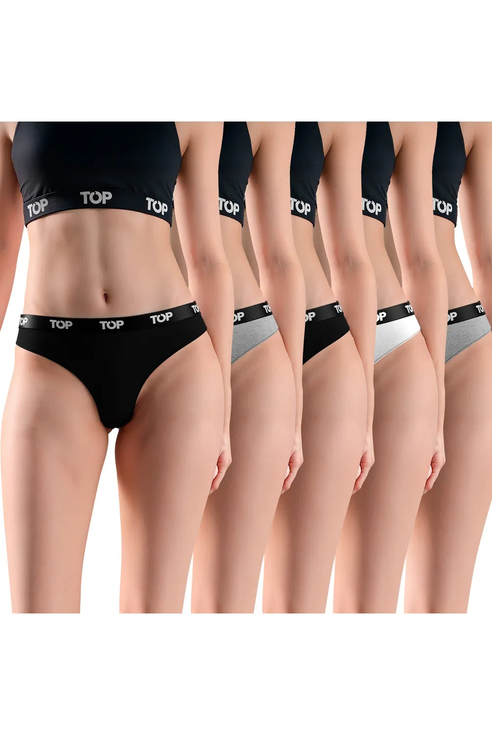 Pack 5 Colales con Elástico Mujer – Gris Liso