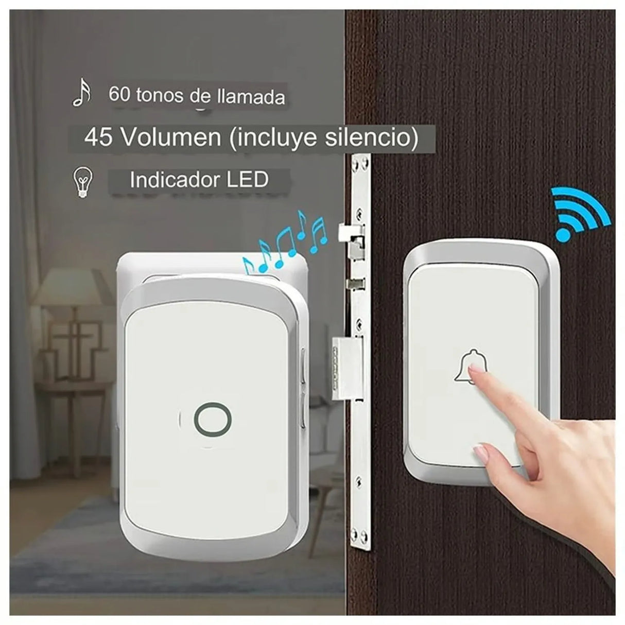 Timbre Inalámbrico Blanco Portátil Exterior Puerta Portero