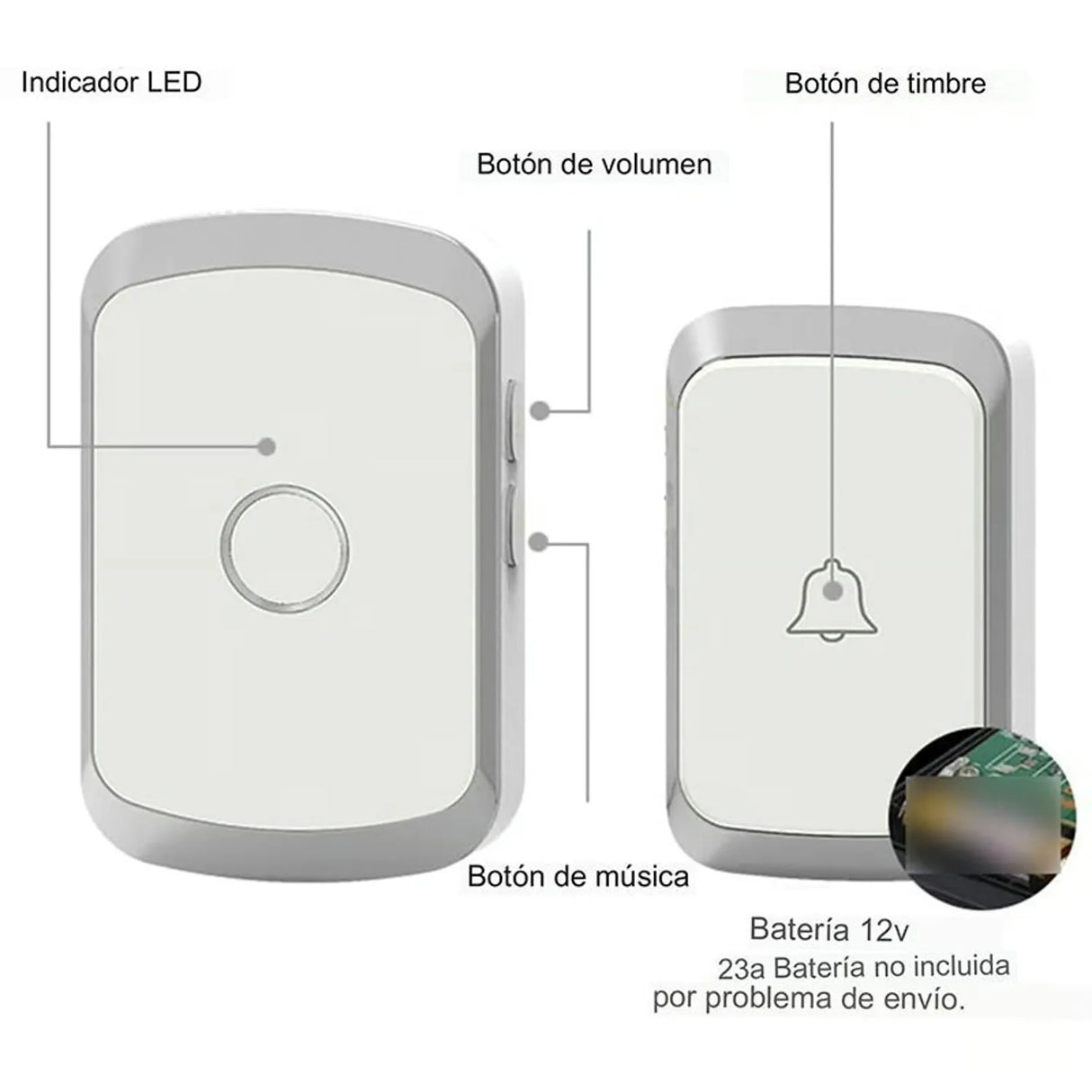 Timbre Inalámbrico Blanco Portátil Exterior Puerta Portero