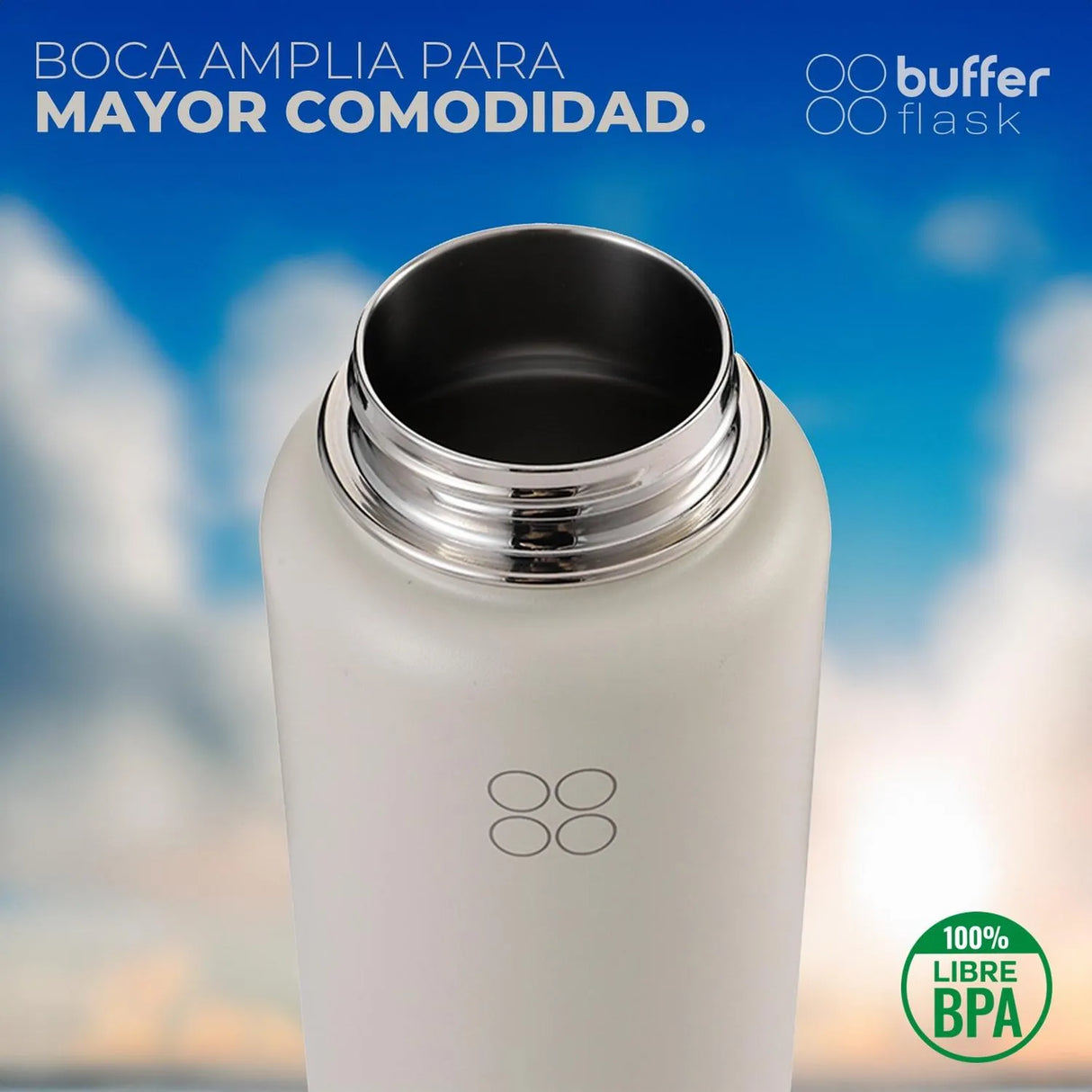 Termo Botella Agua Termica Acero Inoxidable + Tapas - Color Crema